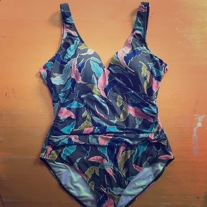Boden patterned one-piece ruched swimsuit